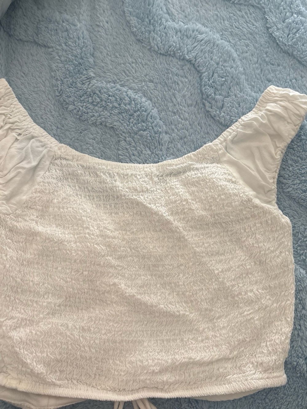 White Ruched Drawstring Crop Top - Picture 2 of 2